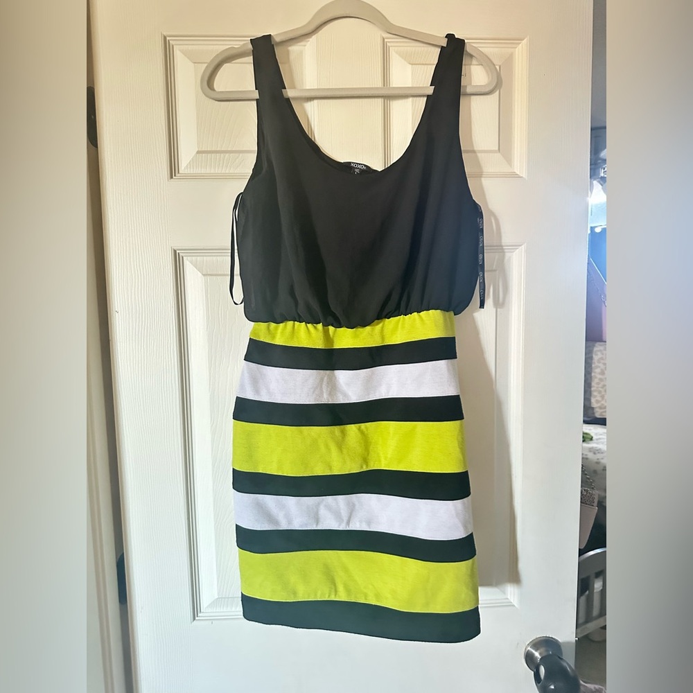 XOXO Black and Yellow Striped Mini Dress
